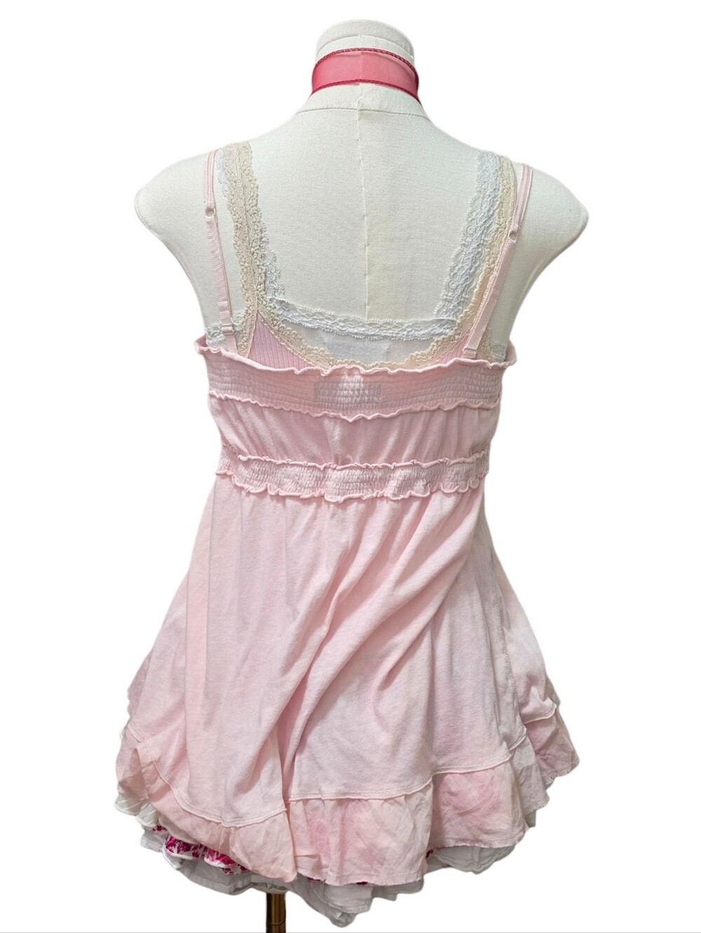 Abercrombie vintage light pink babydoll top with lace and ruffles - Picture 2 of 6